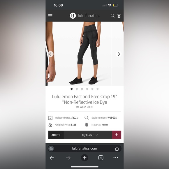 lululemon Fast and Free Crop 19" - size 6 - Picture 5 of 5